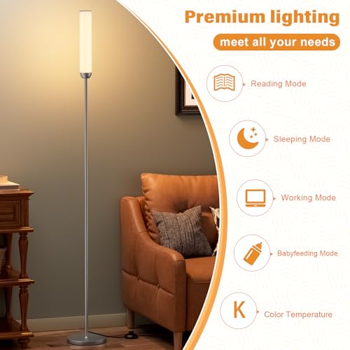 Image of Ambimall LED Floor Lamp with Remote Control, Foot Switch, Deep Grey