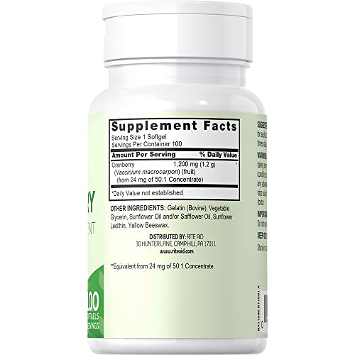 Rite Aid Cranberry 100 Softgels 1200Mg, Supports Urinary Tract And Bladder Health #TOP1