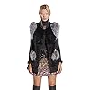 Fur Story Women's Genuine Rabbit Fur Coat With Fox Fur Cuffs Warm Winter Coat Black Long Jacket