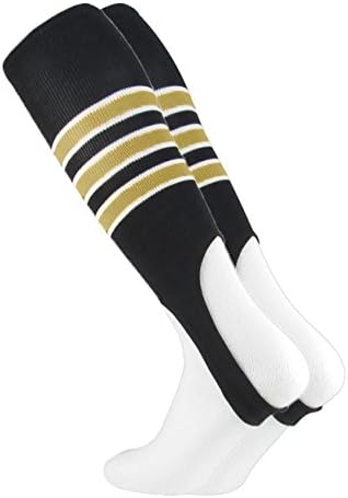 TCK Striped -Baseball Stirrups Pattern D (Black/White/Vegas Gold, Large)