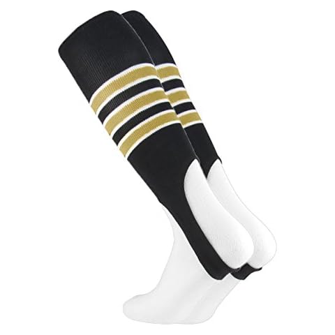 MadSportsStuff Baseball-Steigbügel von TCK (Muster D), 3 Streifen mit Featheredge (mehrere Farben), Jungen Herren damen Mädchen, Black/Vegas Gold/White, m Cover
