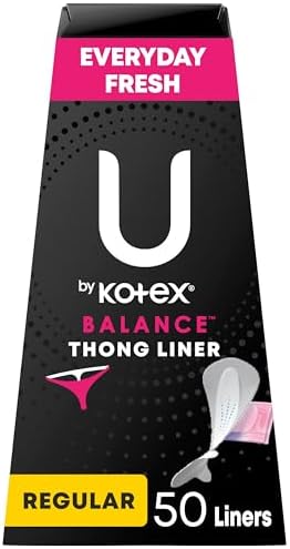 U by Kotex Balance Daily Panty Liners for Thongs, Wrapped, Light Absorbency, Regular Length, 50 Count (Packaging May Vary)