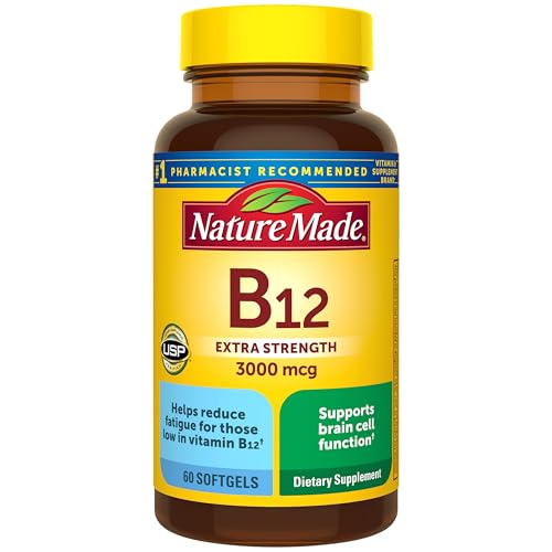 Nature Made Vitamin B12 Extra Strength 3000 mcg, B12 Vitamin Supplement for Energy Metabolism Support, 60 Softgels, 60 Day Supply