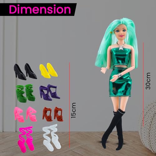 Image of WISHKEY Plastic Doll Set for Girls with Accessories, Beautiful Doll with Movable Joints, Arms, Legs, Head, Pretend Play Toy for Kids, Multicolor, Age 3+ Years (Pack of 1)