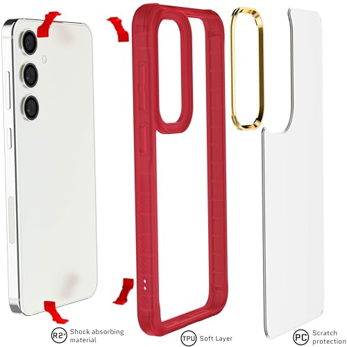 Image of Ghostek Covert Galaxy S24 Plus Clear Phone Case with Military Grade Shockproof Protection, Non-Slip Grip, Protective Silicone Cover Designed for 2024 Samsung Galaxy S24+ (6.7 inch) (Red)