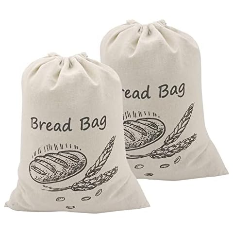 Gukasxi 2 Pieces Linen Bread Bags For Homemade Bread, Reusable Portable Food Vegetable Fruit Storage Bag, Washable Large Bread Bag With Drawstring, Baguette Storage Bags, Storage For Artisan Bread Cover