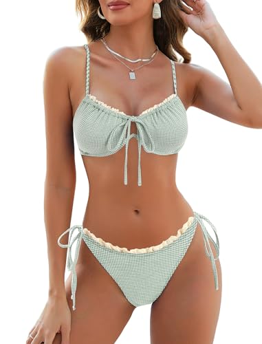 Image of ZAFUL Women High Cut Bikini Sets String Sexy Swimsuit Two Piece Underwire Bathing Suit Brazilian Cheeky Cut Out Cute Swimwear