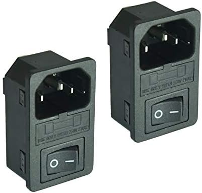 2pcs FILSHU Large Current Inlet Male Power Socket with 15A Rocker Switch and Fuse,15A 250V 3Pin IEC320 C14