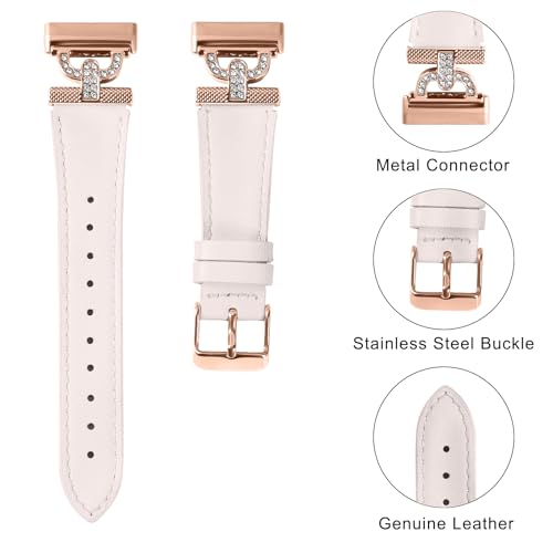 Luxe Leather Bands Compatible With Fitbit Versa 4/Versa 3/Sense 2/Sense Bands For Women D-shaped Bling Metal Buckle Replacement Straps.