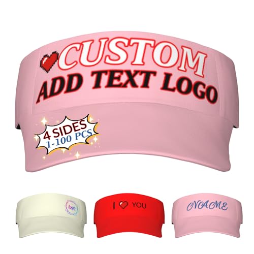 Custom Visor Hat Design Your Own 1-100 PCS for Men & Women Personalized Sun Caps with Your Text Logo Photo Customized Hat for Gifts Pink