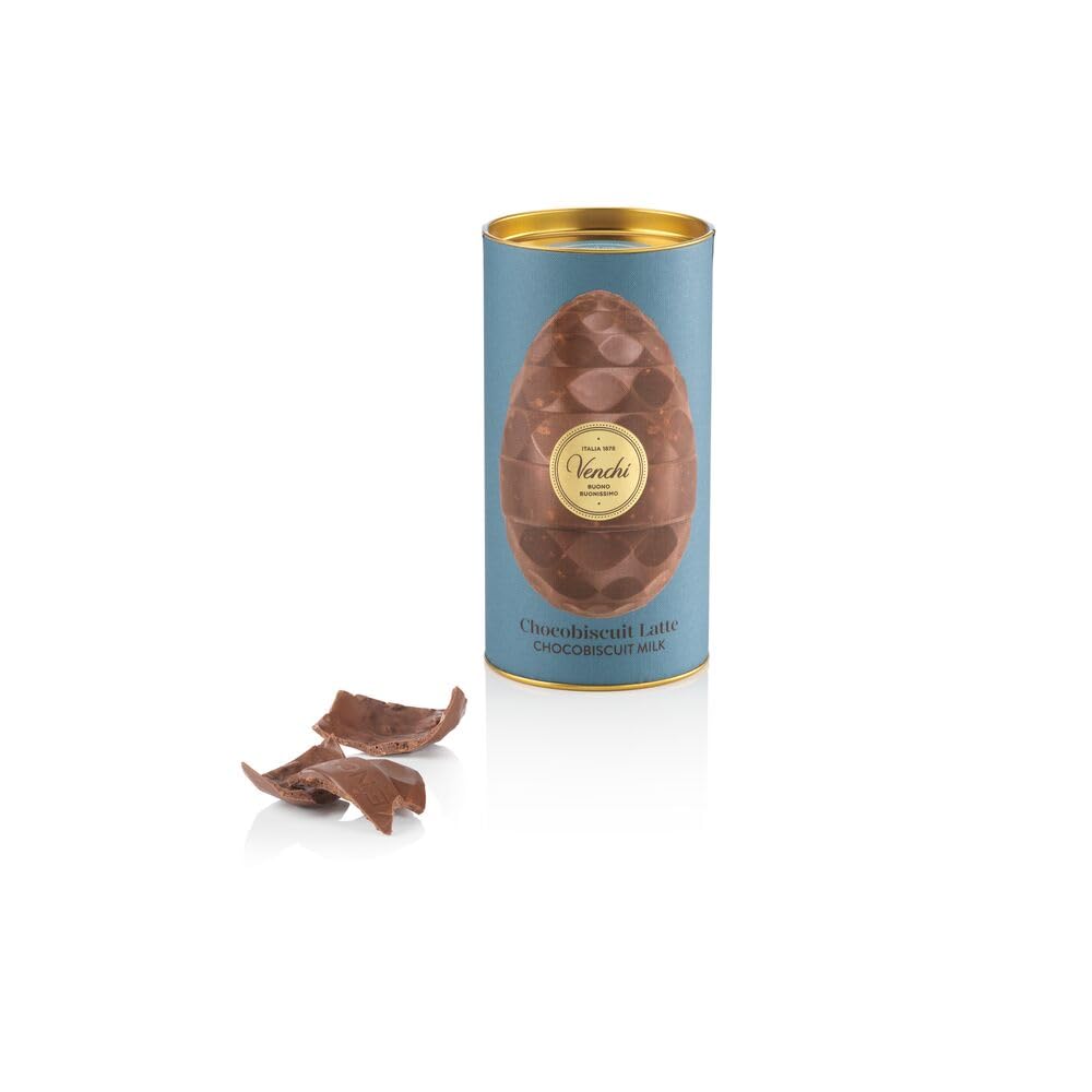 Venchi - Uovo di Cioccolato, Gusto Cioccolato al Latte con Granella di Biscotti, con Sorpresa, Senza Glutine, 150 gr, Collezione Pasqua, Idea Regalo