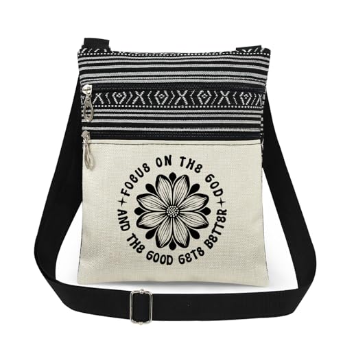 XiaoGalaee Inspirational Floral Design Purse Focus on the God Print Messenger Bag with Adjustable Strap Thoughtful Present for Sisters Loved Ones Purse Nice Gift Idea for Women Crossbody Bag