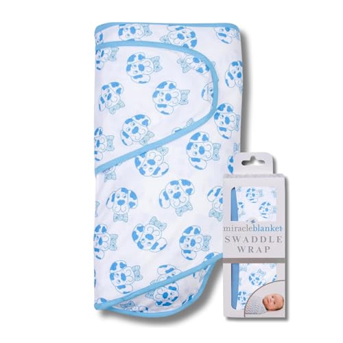 Image of Miracle Blanket Swaddle Wrap – Help Your Newborn Sleep Longer – Soft & Secure Sleep Sack for Infants – Easy-to-Use Swaddling Blanket for a Calm Baby (Bowtie Dog)