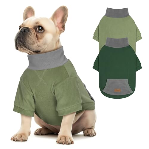 cyeollo 2 Pack Warm Dog Fleece Sweater with Sleeves, Green & Dark Green, L