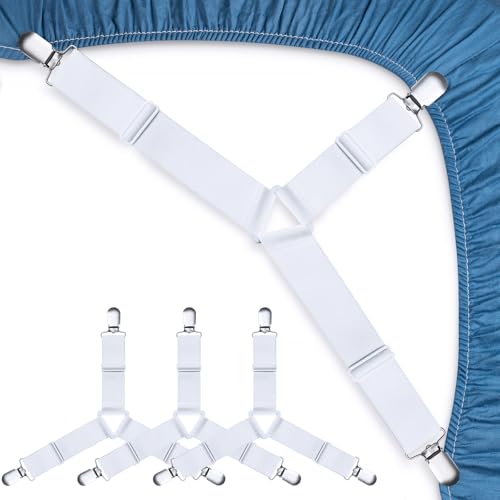 Image of Bed Sheet Straps, Easy to Install Bed Sheet Clips, Fitted Sheet Clips Sheet Straps, Say Goodbye to The Messy Sheets (White-4 Pcs)