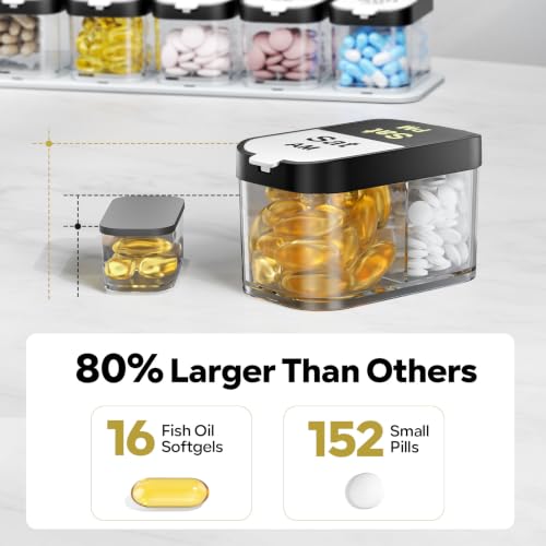 Image of Odaro Extra Large Pill Organizer 2 Times A Day, XL Pill Organizer Am Pm, Big Pill Box for Supplements Vitamins, Portable Jumbo Supplement Organizer for Seniors & Adults - Black