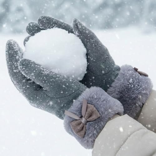 Image of Kraptick Women's Winter Woolen Gloves - Premium Thermal Fleece Lined Touchscreen Hand Warmer Gloves for Cold Weather, Cycling & Driving Soft Fur Cable Knit Elastic Mittens (Free Size, Purple Bow)-6