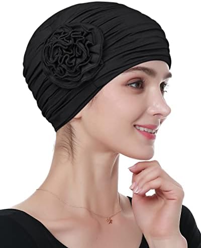 Chemo Headwear for Women Ruffled Head Coverings Black