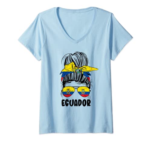 Donna Ecuadorian Girl Ecuador ragazza Chica Ecuatoriana bandiera Donne Maglietta con Collo a V