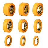Funtery 9 x Rollen Goldband Klebeband, 6/8/10/12/15/18/20/24/30mm Malerkrepp Kreppband Kreppband Malerband Malerband Gold Papiertape Selbstklebend für Maler und Lackierer, Dekorative Autolackierung