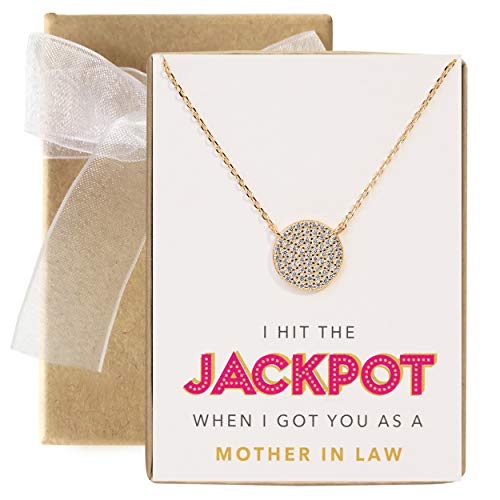 A+O Mother in law Necklace Gift- Pave Disc Necklace inSterling Silver, Gold Vermeil, Rose Gold Vermeil