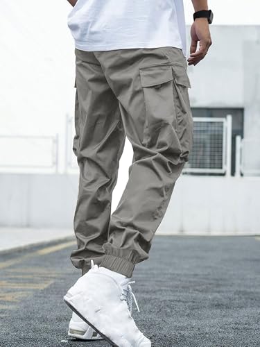 Image of JEMLDL Mens Cargo Joggers Pants Elastic Waist Drawstring with Flap Pockets Techwear Pants for Men