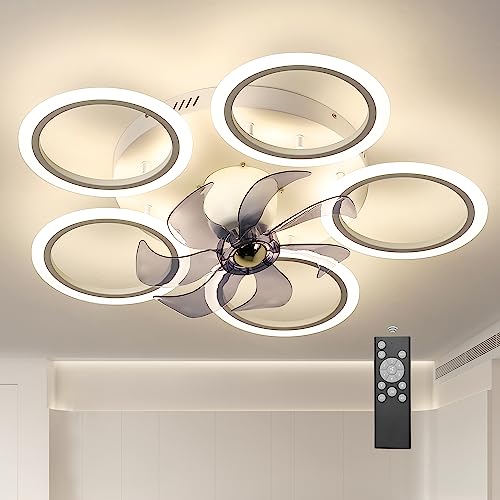 Ventilador de techo con luces de control remoto, ensamblaje de lavandería Ventilador de techo de 30 "con luz LED, 6 velocidades 3 Color de techo de bajo perfil para sala de estar de dormitorio