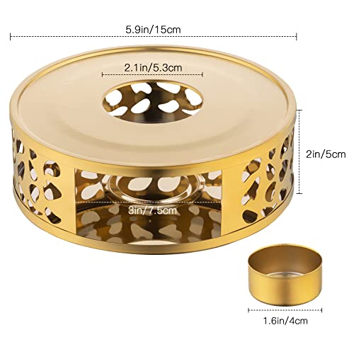 Image of Simtive Teapot Warmer, Brushed Stainless Steel Tea Warmer with Tealight Holder, Gold (Pack of 2)