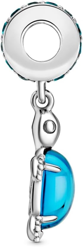 PANDORA Murano Glass Blue Sea Turtle Dangle Charm - Compatible Moments Bracelets - Jewelry for Women - Gift for Women - Made with Sterling Silver & Man-Made Crystal