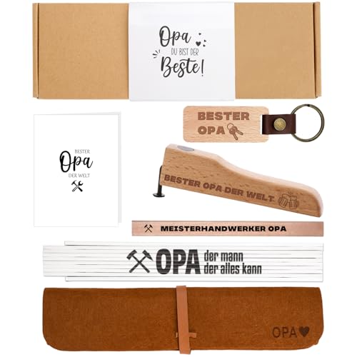 Coffret cadeau pour grand-père artisan, mètre pliant de 2 m, décapsuleur, crayon de charpentier, porte-clés, sac de rangement pour mètre pliant, meilleur grand-père, cadeaux créatifs pour la fête des