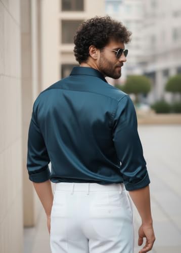 Image of IndoPrimo Men's Stylish Satin Shirt for Party and Casual Wear - Exclusive Designer Full Sleeve Shirt for Men - Pilar