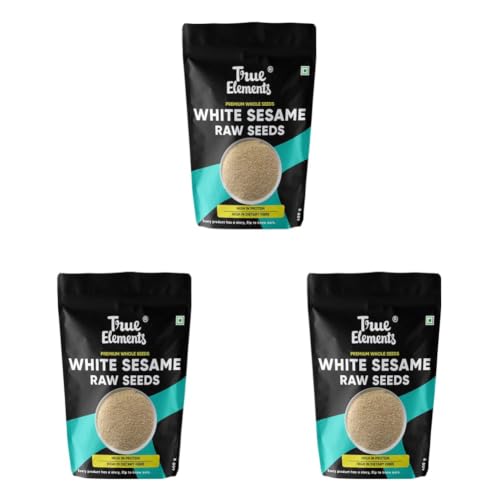 Image of True Elements Raw White Sesame Seeds 400gm - 100% Clean and Natural White Til | Safed Til Seeds for Eating | Everyday Essentials Indian Spices | Non - GMO | Antioxidant rich | (Pack of 3)
