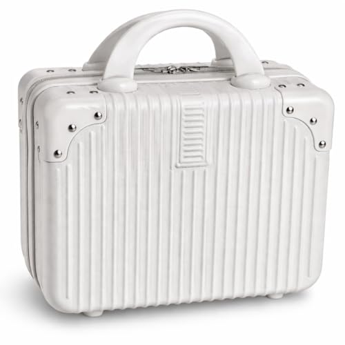 Image of Makeup Case Suitcase, Mini Bag, Mini Hard Shell Travel Luggage, Women Portable Water Proof Carrying Suitcase, Organizer, Small Hard Shell Cosmetic Lugge Bag, Water Proof (B - White)