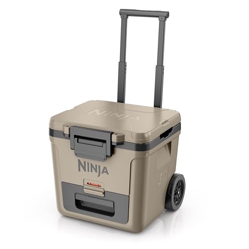 Image of Ninja | Cooler | FrostVault 30QT Cooler with Wheels | Insulated with Temp Dry Storage Drawer | Keeps Ice Cold for Days | for the Beach, Camping, Picnics & More | Birch Beige | FB230CS