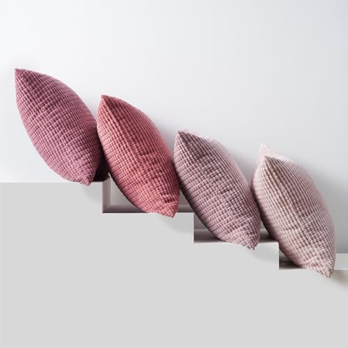 Topfinel KD177PINK1818-4 Aesthetic Pink Room Decor Throw Pillows Covers For Couch Living Room Bedroom, Coquette Room Decorative Fluffy Corduroy Cushion Cover 18X18 Inch Set Of 4  thumb #1