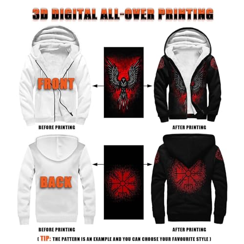 Norse Mythology Fleece Hoodies for Men Viking Tattoo Winter Thick Jackets Sherpa Lined Zip up Sweatshirt with Kanga Pocket2