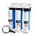 3-Stage Whole House Water Filter System 20 x 4,5 inch with Wrench, Bracket, Gauge & Release Buttons | Sediment, CTO, Pleated Water Filters Included