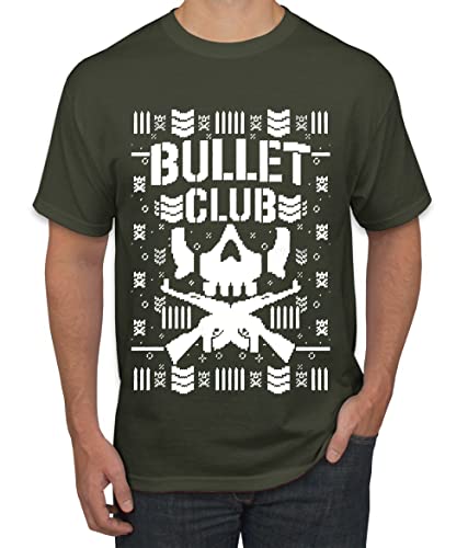 Bullet Club Wrestling Bone Soldier Ugly Christmas Sweater Men's T-Shirt, Military Green, Large