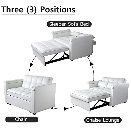 Wirrytor 3 In 1 Multi-Functional Convertible Sleeper Sofa Bed, Modern Loveseat Sofa Couch Velvet Pull Out Bed With Reclining Adjustable Backrest &Hidden Table For Apartment Living Room Bedroom(White) #TOP4