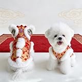Lion Dance Dog Costume, 2026 New Year Dog Lion Dance Coat, Spring Festival Pet Costume, Winter Cat Warm Clothes for Small Medium Dogs, Schnauzers and Small Bichon Frises