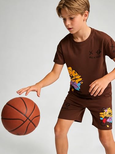 Image of Cakaner Tween Boys Summer Clothes 2 Piece Short Sleeve Graphic T-Shirt and Shorts Casual Outfit Set Size 7-14