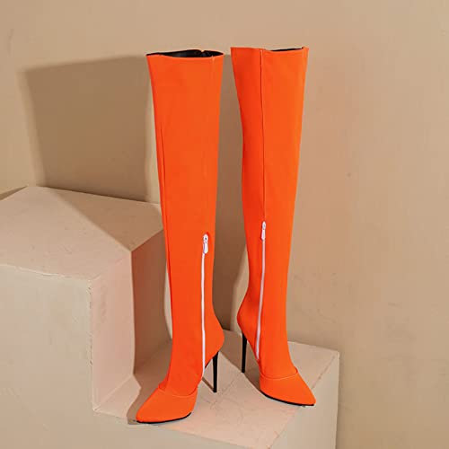 Women's Over The Knee Boots Sexy Pointed Toe Stiletto High Heel Boots Fashion Long Stretch Thigh High Boots (Orange,7) #TOP5