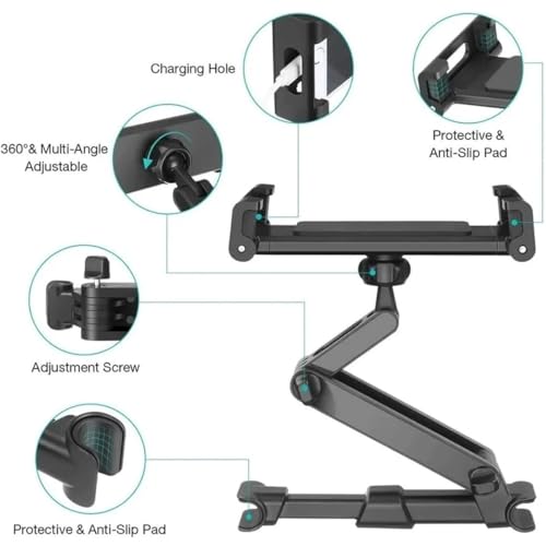 Tablet Halterung Auto, ipad Halterung Auto - 360° Drehungtablethalterungen Auto, Verstellbar Tablet Halterung Auto Kopfstütze für Handy, iPad, Samsung Tab, Switch