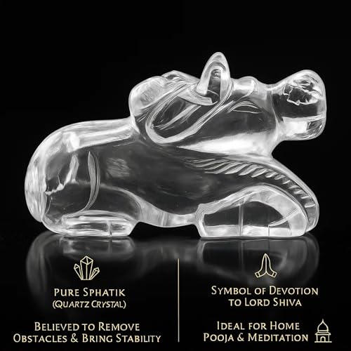 Image of Original Sphatik Nandi (10-20 Gram) | AAA Grade Clear Quartz Crystal Bull Idol | Lord Shiva's Vehicle Basava | Spatika Nandi for Puja, Meditation & Maha Shivratri