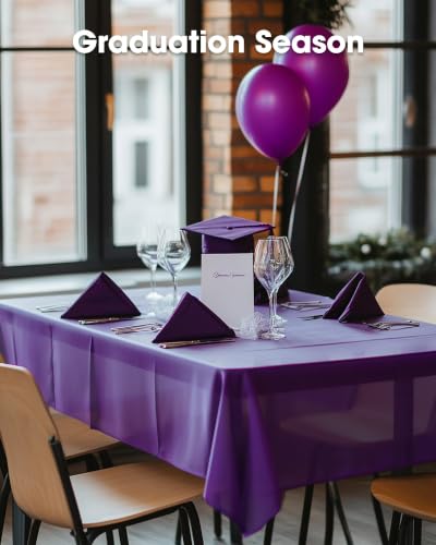Image of Pureegg Plastic Table Cloth Disposable 10 Pack, 54 x 108 Inch Table Cloths, Halloween Party Decorations, Summerween Decor, Halloween Tablecloths, Rectangle, Plastic Cover, Leakproof & Sturdy, Purple
