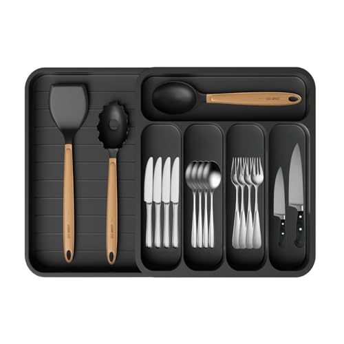 Expandable Cutlery Drawer Organizer for Kitchen - Adjustable Flatware Silverware Tray for Spoons, Forks, Knives, Utensils - Compact and Durable