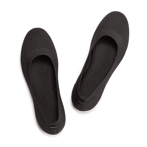Image of Frank Mully Women's Ballet Flat Shoes Knit Dress Shoes Round Toe Slip On Ballerina Flats for Woman Low Wedge Comfort Soft