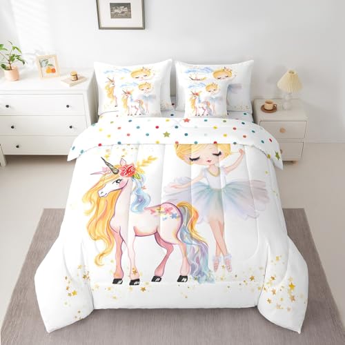 7 Piece Ballet Bed in a Bag King for Girls Princess Bedroom Decor Sheet Set,Ballet Dancer Bedding Comforter Cute Unicorn Bed Sets Women Kids Little Dancers Ballerina Cushion Covers Girly Home Decor
