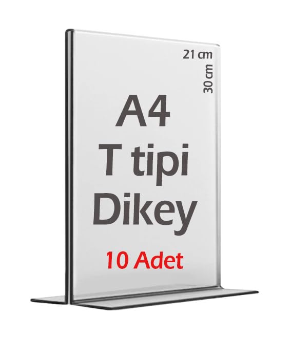 A4 T-Tipi Dikey Şeffaf Föylük Menü Broşür Etiket Fotoğraflık Albüm Stand Sehpa (10 Adet)