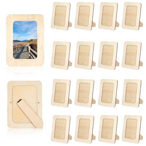 Falzqq 20 Pack Wooden Picture Frames for Crafts, 4 x 6 Inches DIY Wooden Photo Frame with Stand Original Wood Color Unfinished Standing Photo Frames for Weddings, Parties, Birthdays, Homes, DIY Crafts